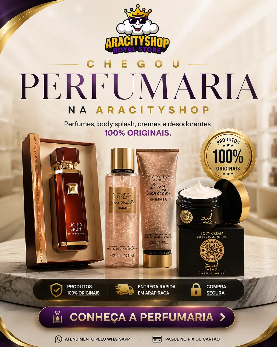 Loção corporal Victoria’s secret bare vanilla shimmer em um tubo translúcido rosé-dourado com tampa e rótulo dourados.