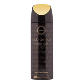 Spray corporal armaf club de nuit intense para mulheres preto com tampa dourada e texto prateado em fundo escuro