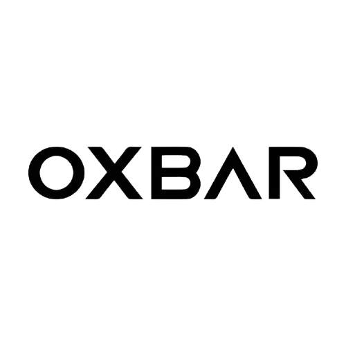Logo 'Black ’oxbar’' com uma fonte sans-serif moderna e ousada.