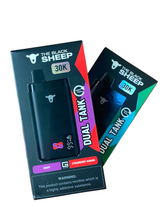 Embalagem do black sheep 30k vape dual tank preto com design retangular e rótulos coloridos de sabores
