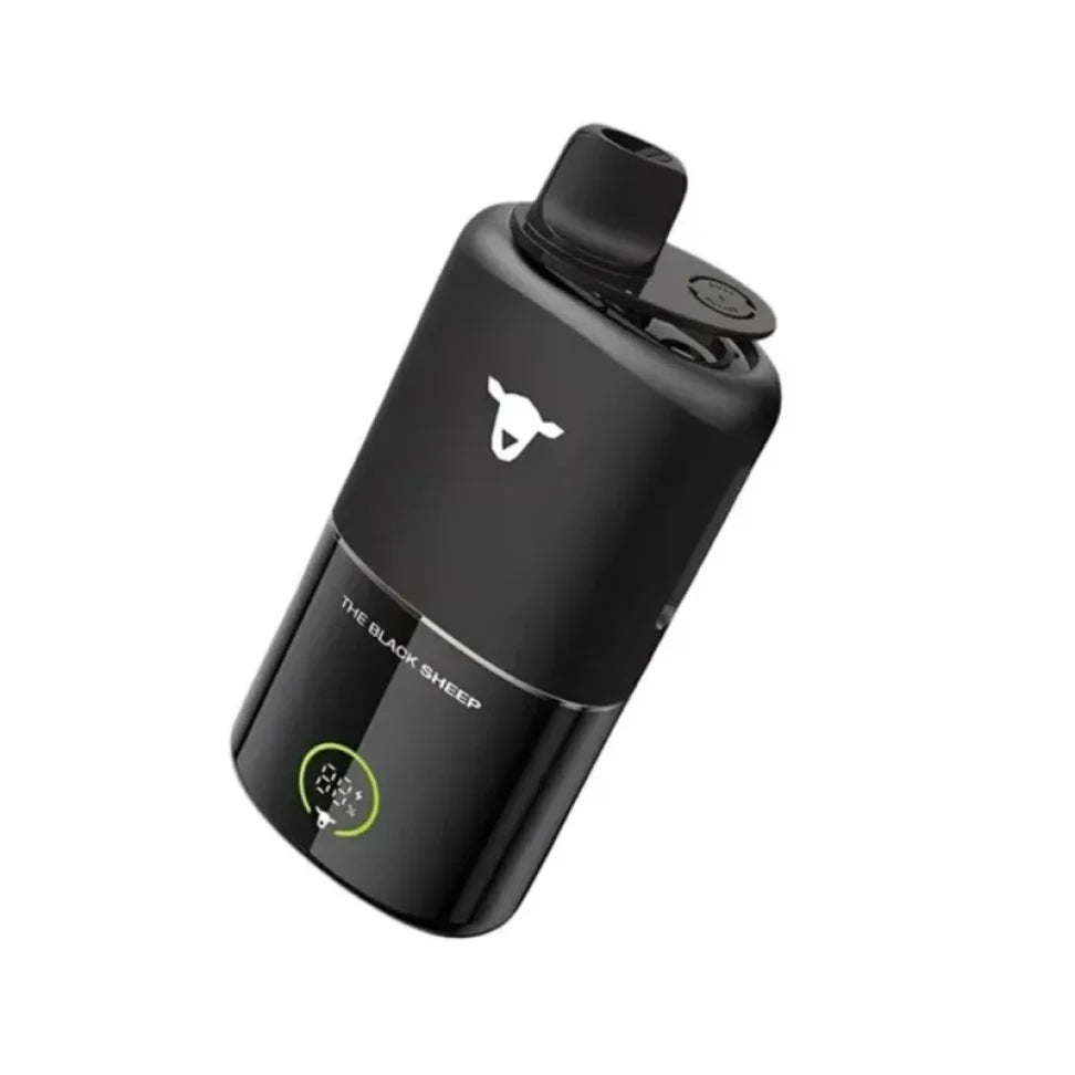 Vaporizador portátil preto black sheep dual mix 30k com acabamento fosco e logo de ovelha branca