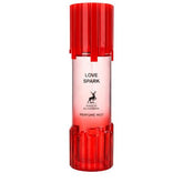 Frascos vermelho de vidro para perfume mist com tampa e base caneladas rotuladas love spark da maison alhambra