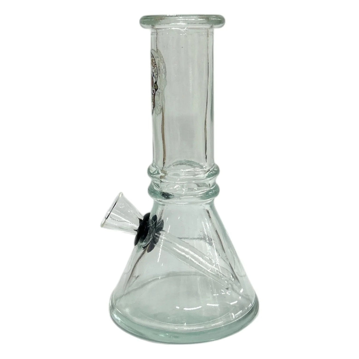 Bong de vidro mini transparente com bocais preto e detalhes gravados no corpo