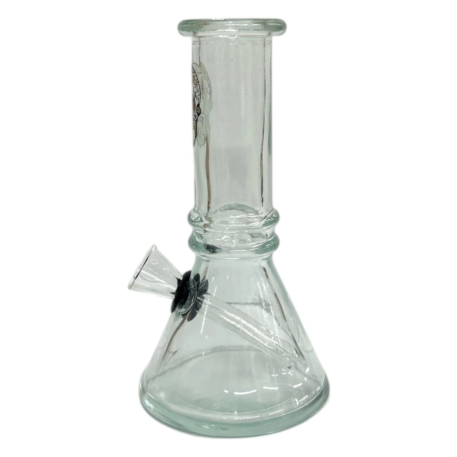 Bong de vidro mini transparente com bocais preto e detalhes gravados no corpo