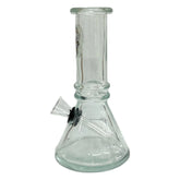 Bong de vidro mini transparente com bocais preto e detalhes gravados no corpo