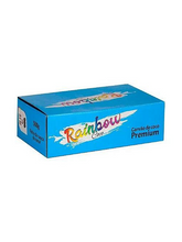 Caixa azul retangular de carvão coco premium rainbow 500g com 26 unidades para uso em churrasco