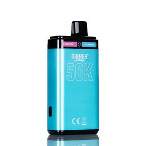 Dinner Lady DUAL 50k é um dispositivo vape turquesa com acabamentos pretos e design minimalista elegante