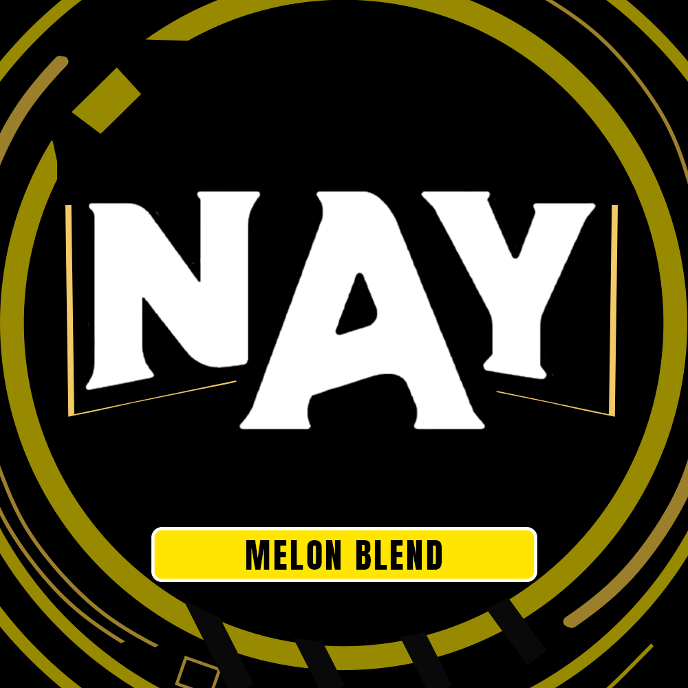 Essencia nay sabor melon blend e-liquid em design circular preto e dourado para vape aromático