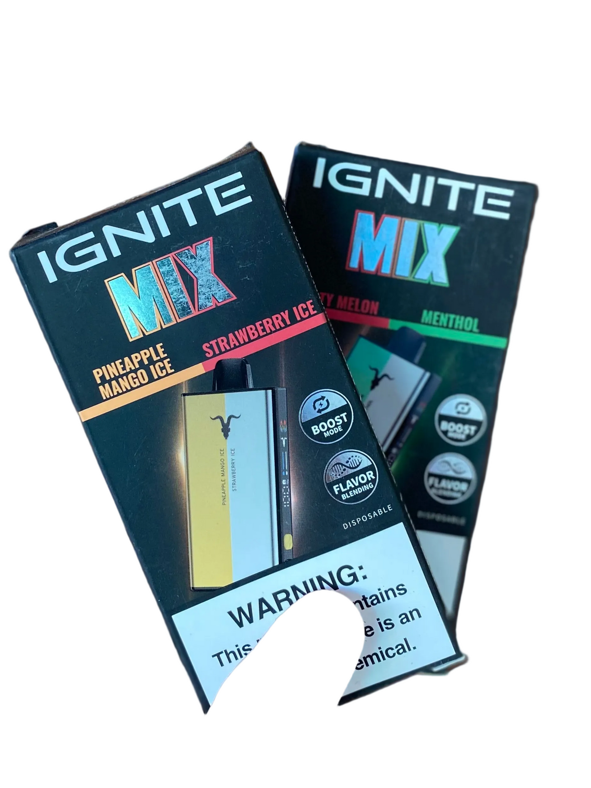 Caneta vape descartável ignite v400 mix preta e dourada sabor abacaxi mango ice 5% 50mg