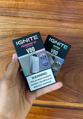 Dois vape descartáveis ignite v80 preto e prata sabores strawberry ice e menthol na embalagem edition nova