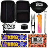 Case preto de malha com zíper e compartimentos internos para 10 itens de tabacaria para rolos