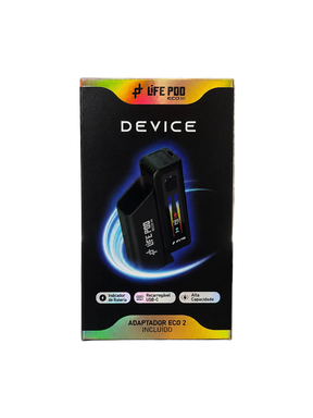 Life pod dispositivo bateria eco 3 preto com display digital e porta usb-c em embalagem elegante preta