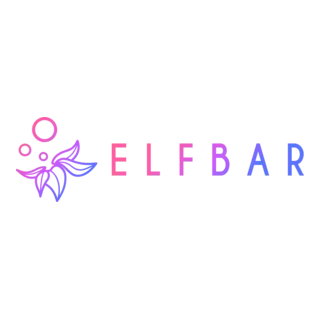 O logotipo apresenta a palavra “elf bar” em uma fonte estilizada e pixelada, com letras em gradiente rosa e roxo.