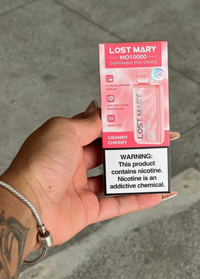 Caixa retangular rosa do lost mary mo10000 pod descartável sabor cranny cherry com 10000 puffs
