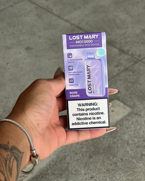 Dispositivo descartável lost mary mo10000 lavanda com 10000 puffs em embalagem com janela transparente