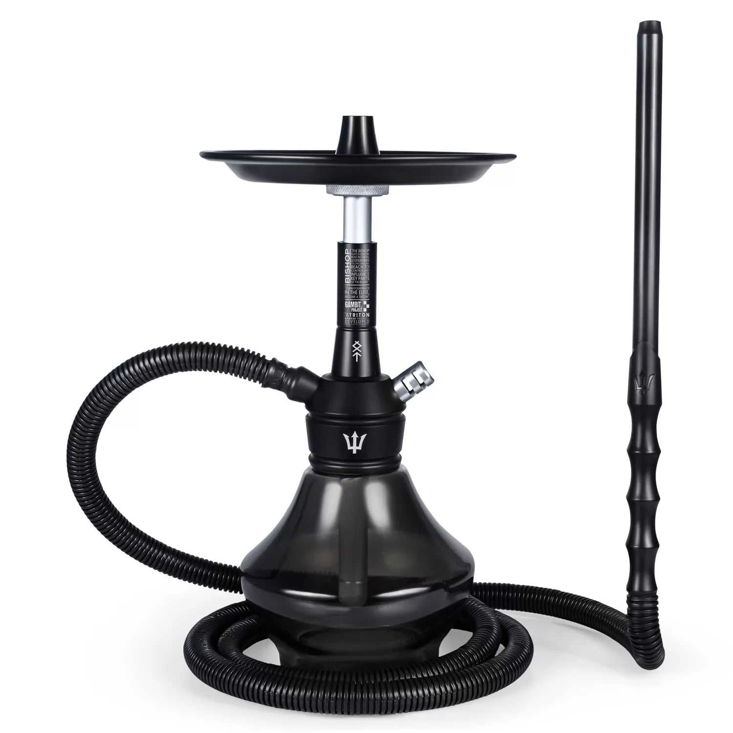 Narguilé triton bishop preto fosco com design moderno e detalhes prateados no cabo em acabamento elegante