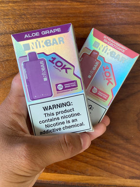 Embalagem holográfica roxa e iridescente para nikbar aloe grape 10k puff vape descartável 10000 puffs