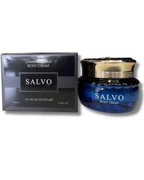 Pasta hidratante alhambra salvo em pote de vidro azul escuro com tampa dourada e embalagem preta elegante