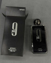 Perfume 9 pm afnan eau de parfum masculino com frasco retangular preto de vidro e logo prata 9 pm na frente