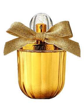 Frasco dourado de perfume gold seduction women secret feminino com relevo e laço dourado brilhante e tampa transparente brilhante