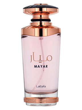 Garrafa de vidro transparente do perfume mayar lattafa com tampa e base rose gold e detalhes pretos 100ml feminino