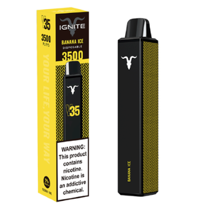 Pod descartável ignite v35 3500 puffs textura preta e dourada sabor banana ice vape pen compacto