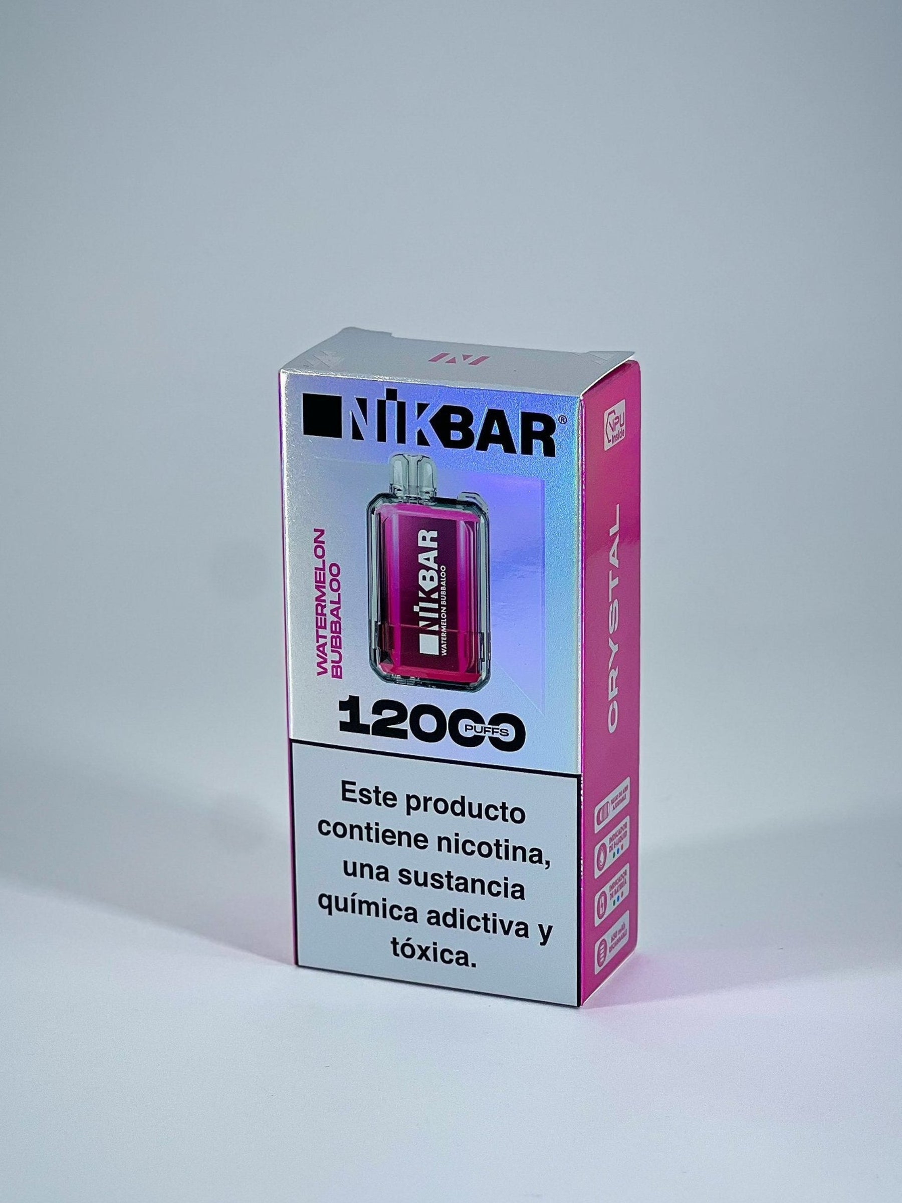 Pod descartável nikbar 12000 puffs pink nikbar cristal watermelon vape pen em embalagem holográfica elegante