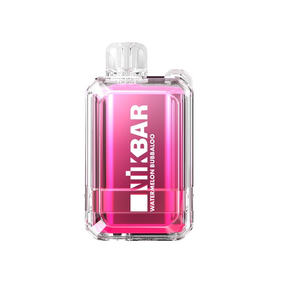 Dispositivo vape nikbar transparente retangular com e-liquid rosa watermelon bubbaloo e tampa clara no lançamento 12000 puffs