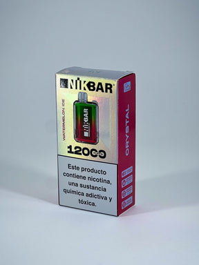 Pod descartável nikbar 12000 puffs em cristal com acabamento degradê verde e vermelho na embalagem original