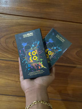 Caixas do sistema pod uwell caliburn koko prime preto com design colorido e marcação amarela koko