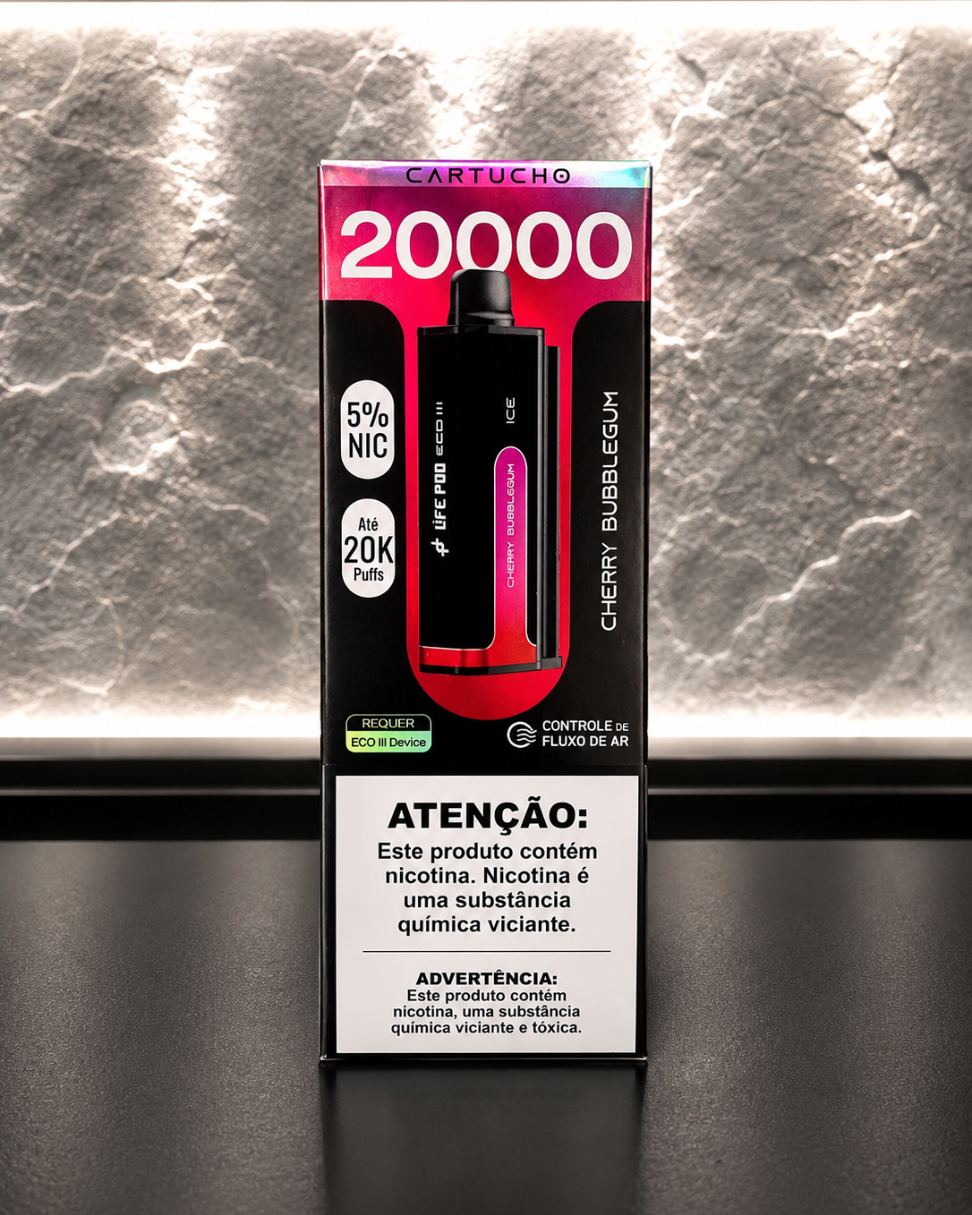 Refil life pod eco iii cartucho vermelho e preto sabor cherry bubblegum com 5% nicotina 20.000 puffs pronto para uso