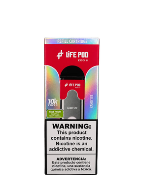 Refil life pod eco 10000puffs vermelho e prata com embalagem iridescente sabor candy ice