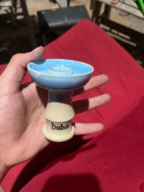 Bowl de hookah cerâmico azul com base bege gravada com dubai do modelo rosh dubai cor azul