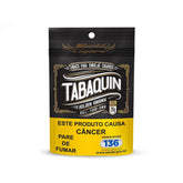 Pacote preto e amarelo resselável de tabaco tabaquin golden virginia para enrolar com detalhes em ouro e aviso de saúde