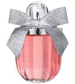 Frasco de perfume tester women’s secret rose seduction edp 100ml rosa com vidro canelado e laço prateado brilhante